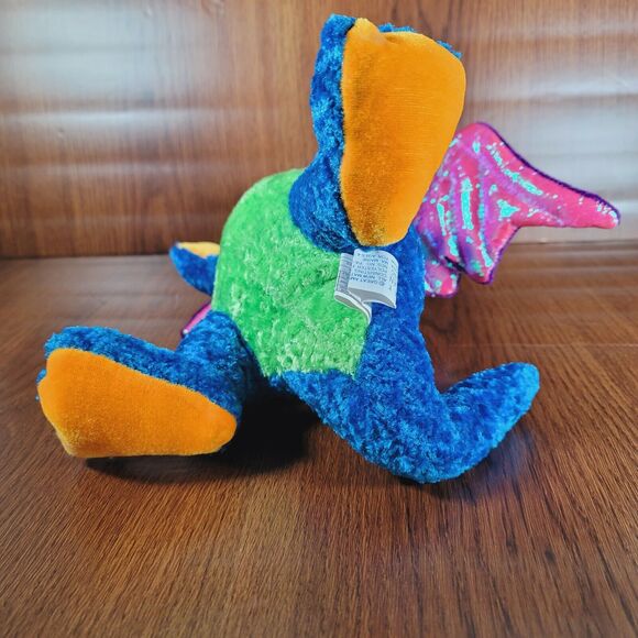 Dragon Plush Fantasy Colorful Iridescent Crinkle Wings Spikes Stuffed Animal - Picture 7 of 9